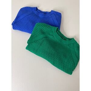 Bundle Lot Set 2 Kelly Green Royal Blue 100% Cotton Knit Sweaters XXS Petite